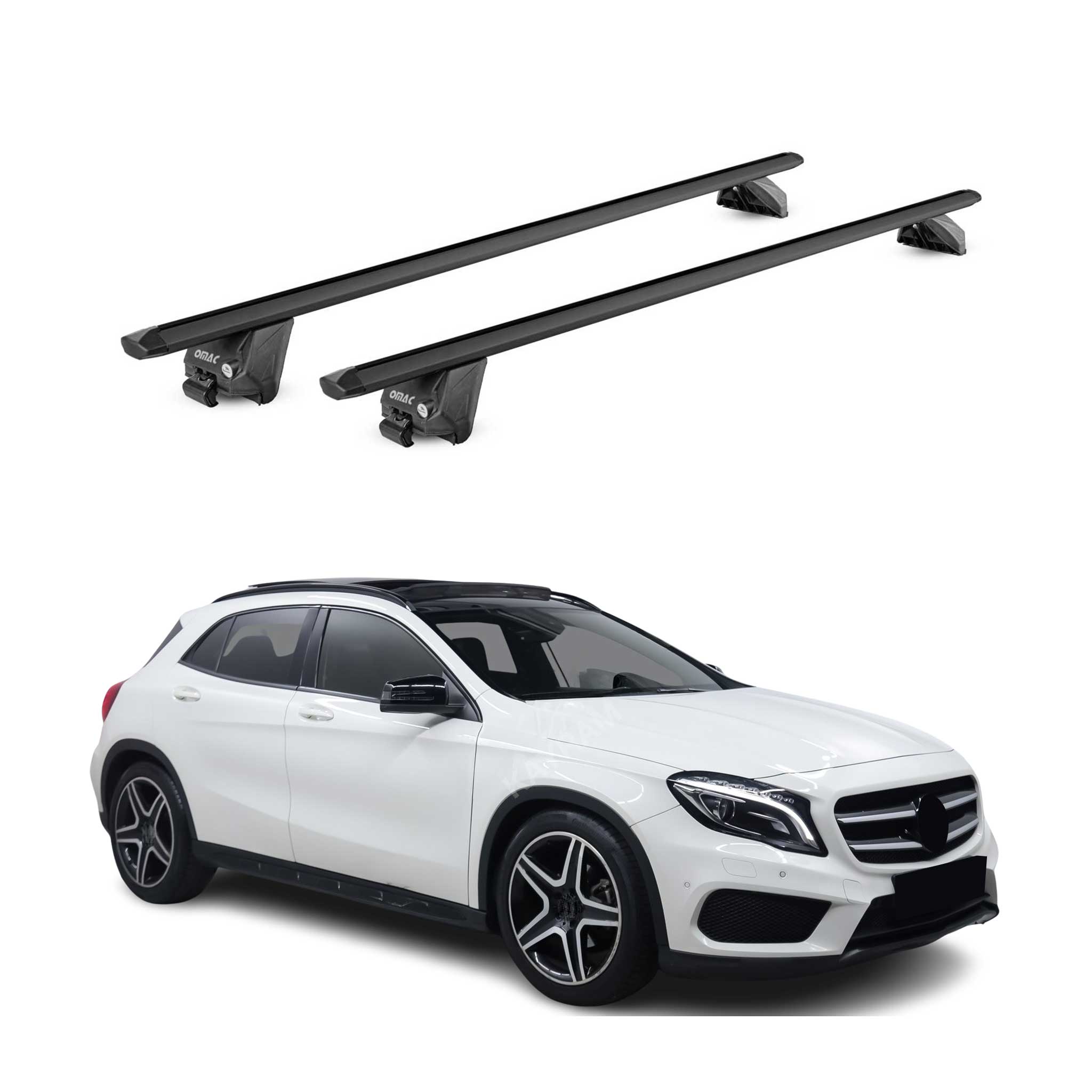 Barres de toit transversales pour Mercedes GLA X156 2014-2020 Noir 2 pièces ABE