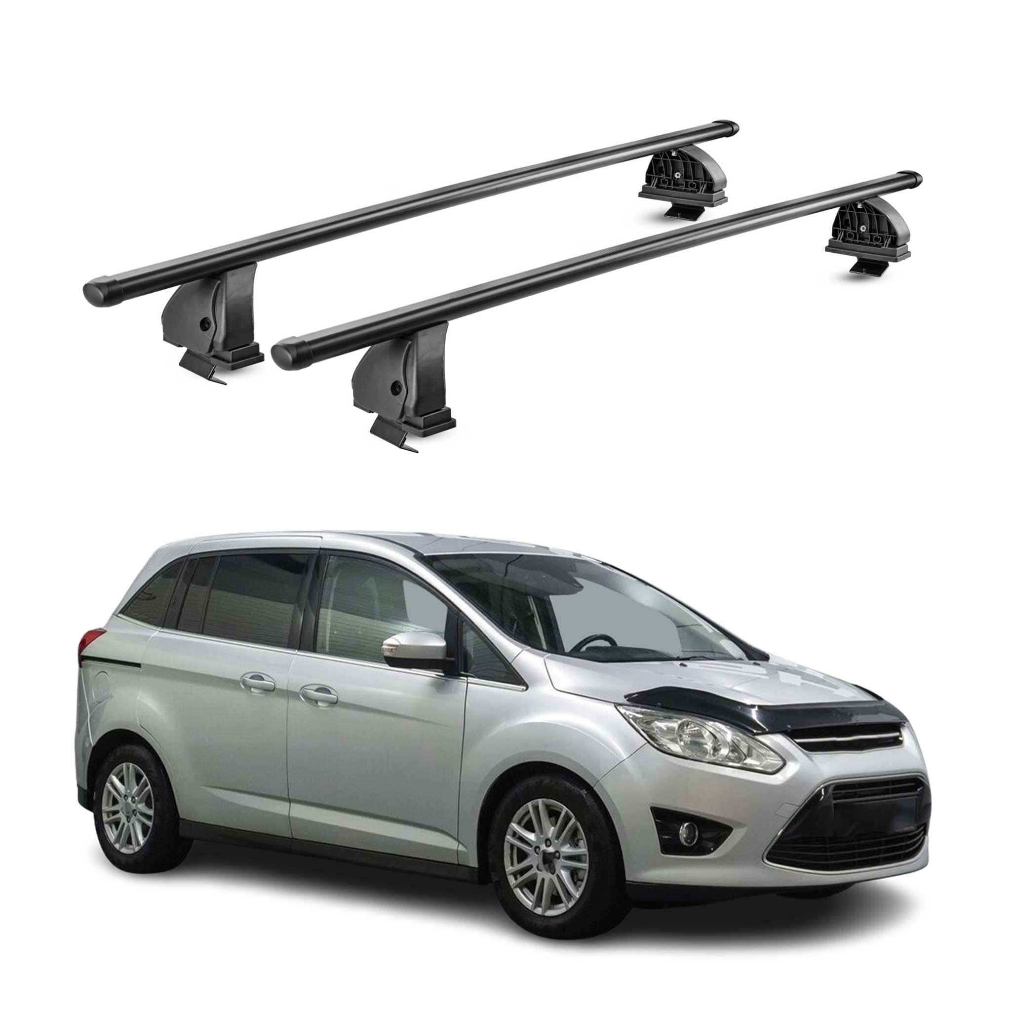 Barres de toit transversales acier pour Ford C-Max II 2010-2019 TÜV Noir 2Pcs