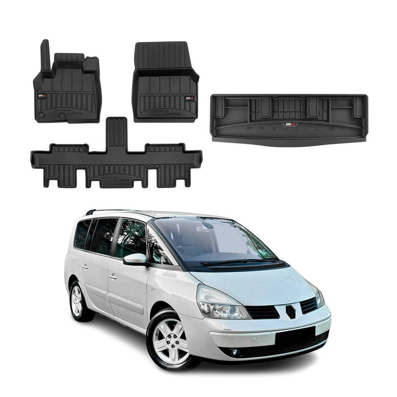 Kit Tapis de Sol et Coffre pour Renault Espace 2002-2014 en Caoutchouc Noir