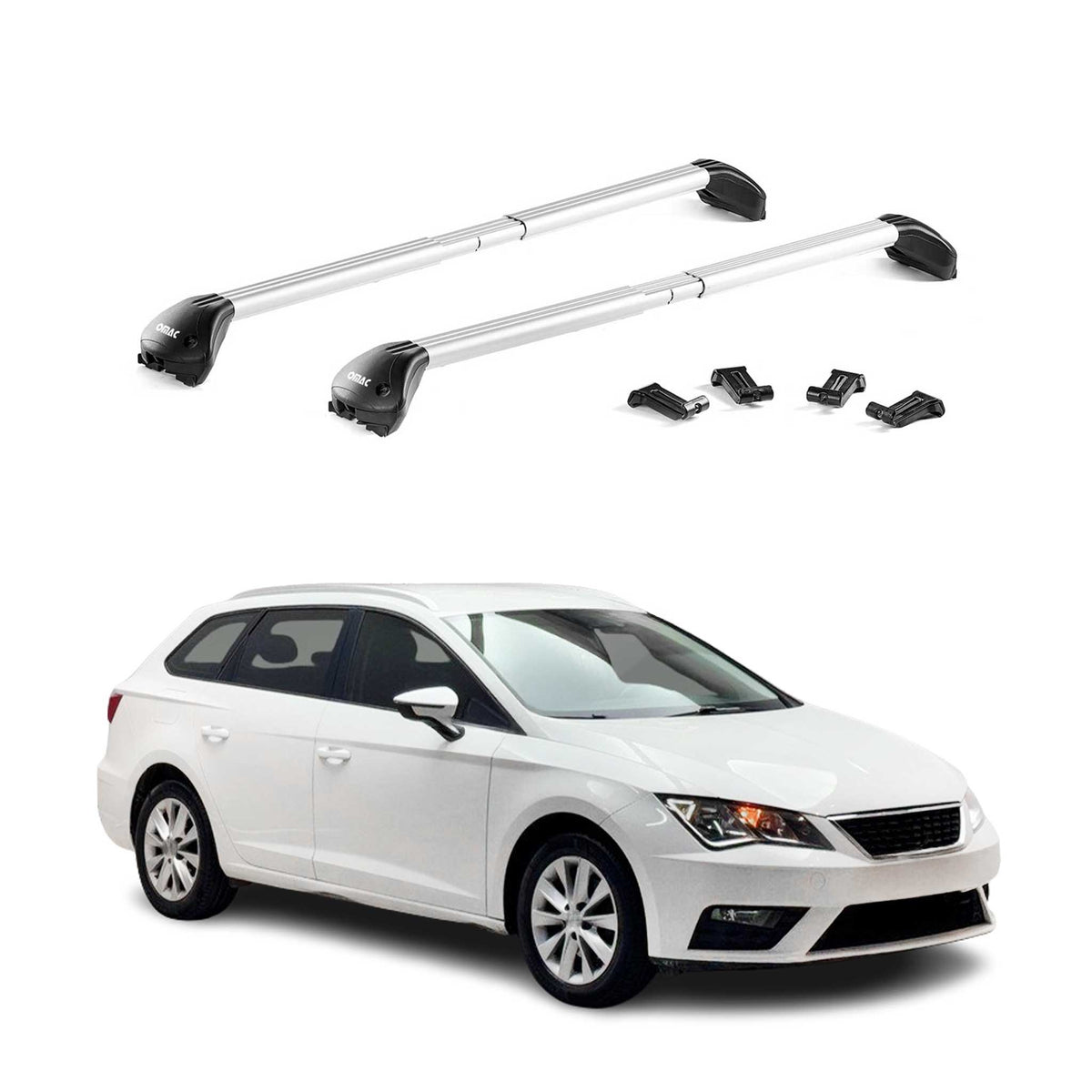 Barres de toit transversales pour Seat Leon Break 5F 2012-2026 Alu Gris 2x ABE