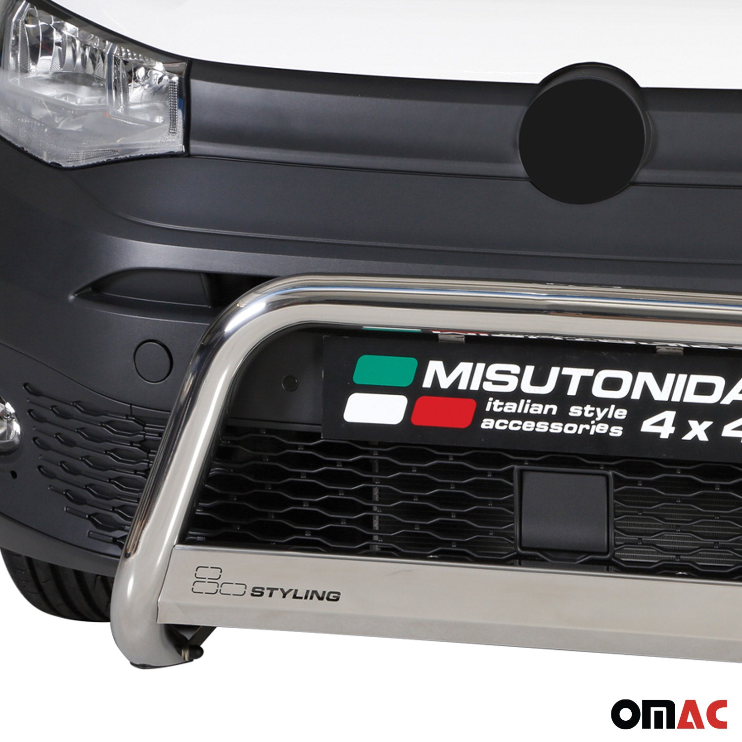 Pare-buffle Avant pour VW Caddy 2021-2026 63mm en Acier Inoxydable Argent
