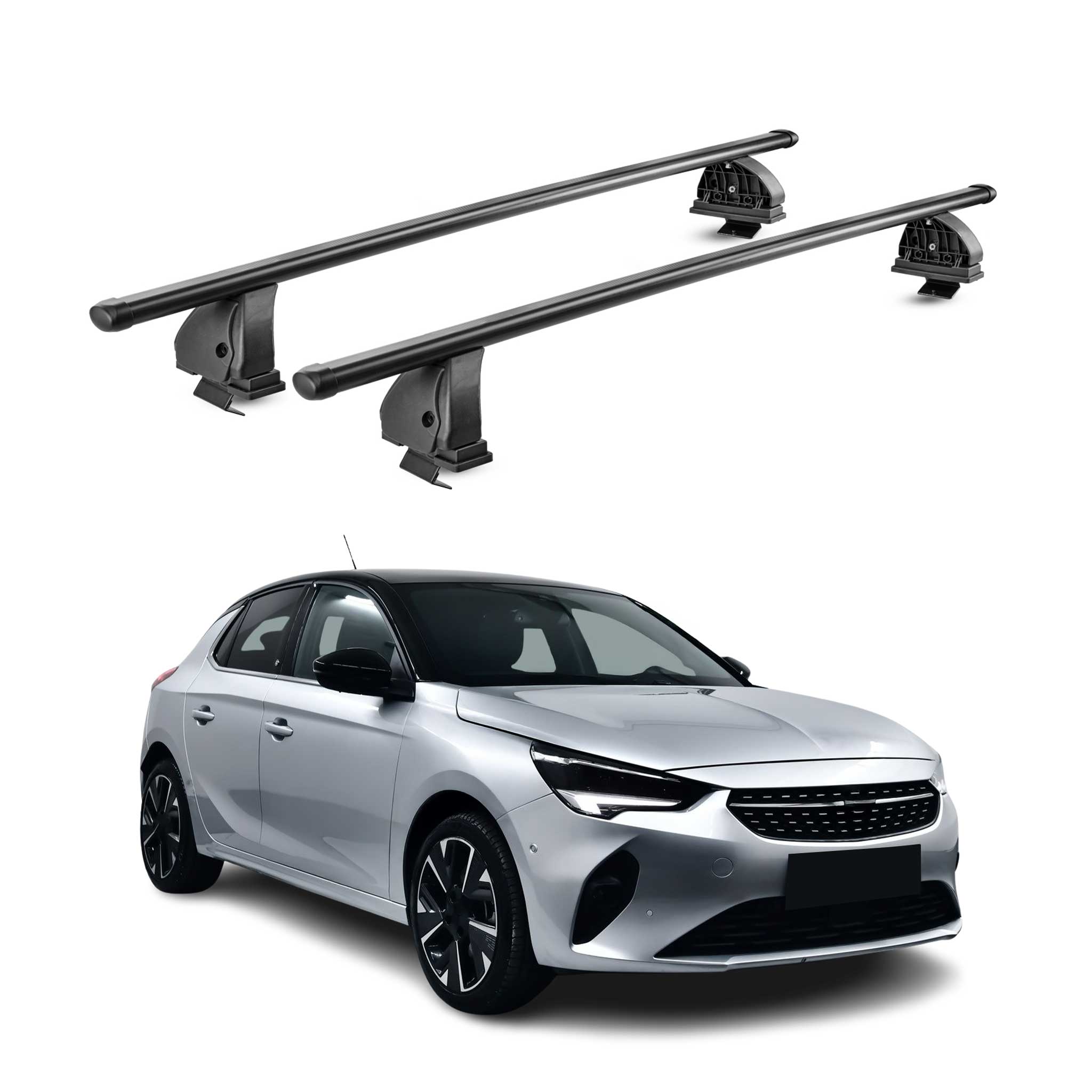 Barres de toit transversales acier pour Opel Corsa F 2019-2026 TÜV 75 kg Noir 2x