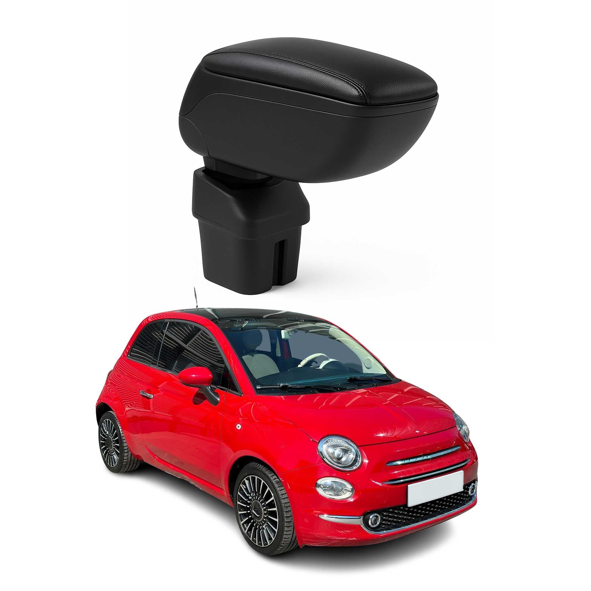 Accoudoir central Pour Fiat 500 500C 2016-2024 HB Simili-cuir Noir Coulissant