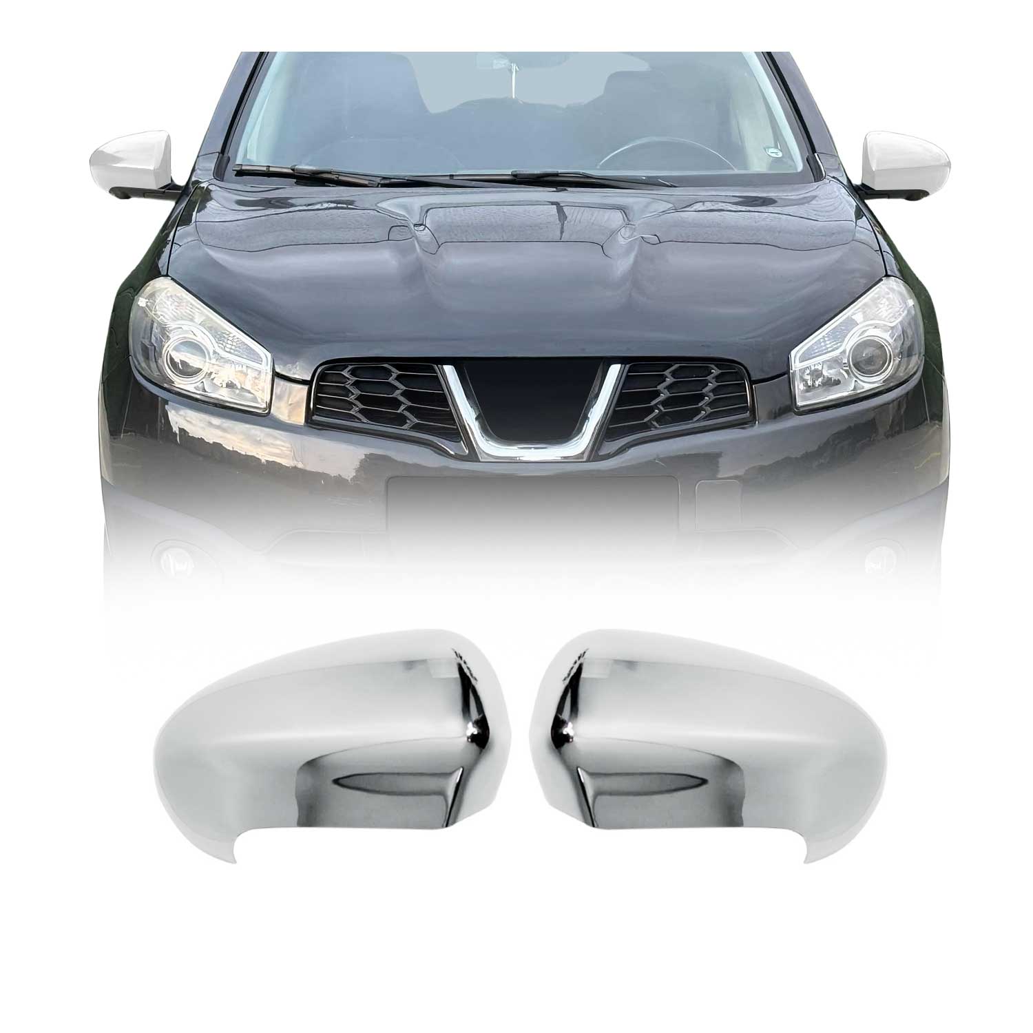 Coques de Rétroviseurs pour Nissan Qashqai J10 2006-2014 ABS Chromé 2x