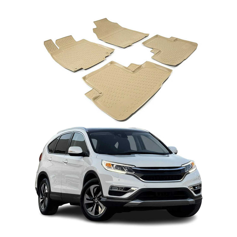 Tapis de sol pour Honda CR-V 2012-2016 en caoutchouc TPE 3D Beige 4Pcs