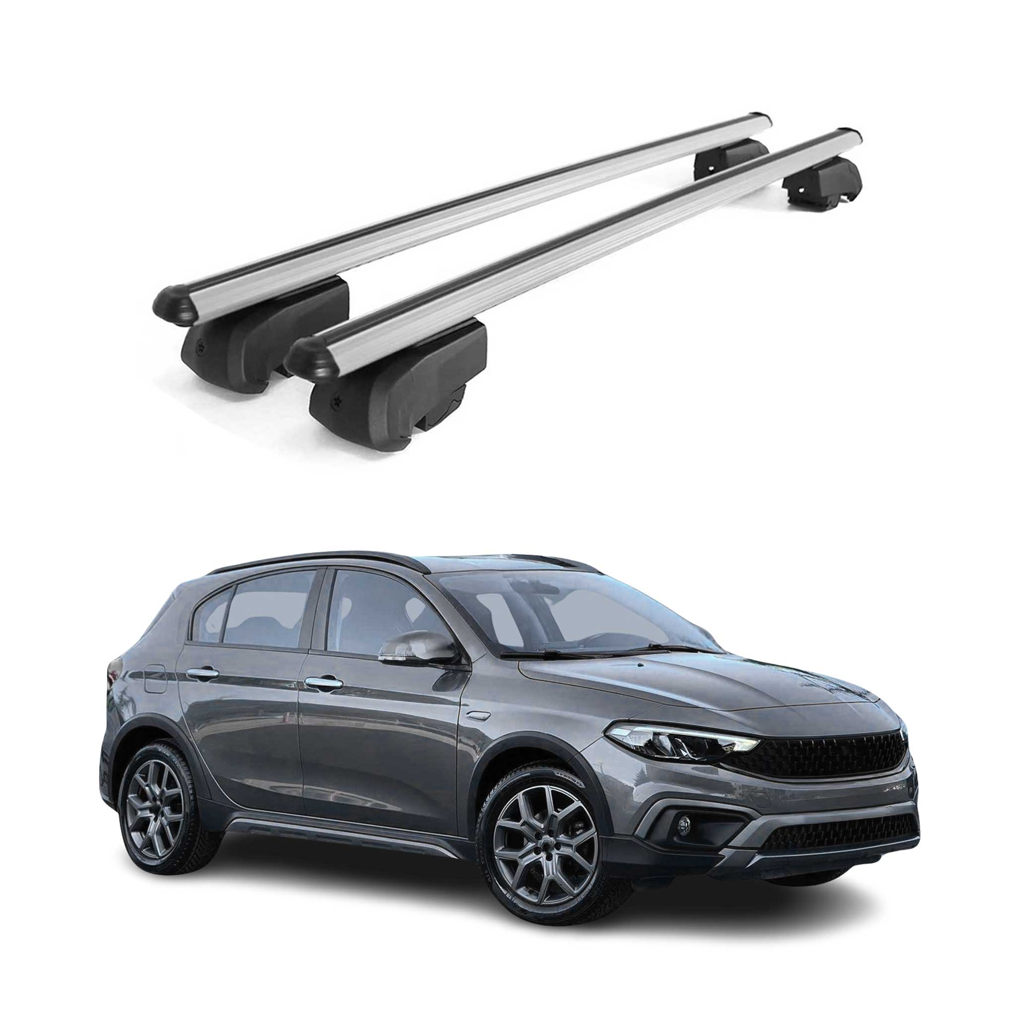 Barres de toit Transversales pour Fiat Tipo Cross 2020-2023 Alu Gris ABE