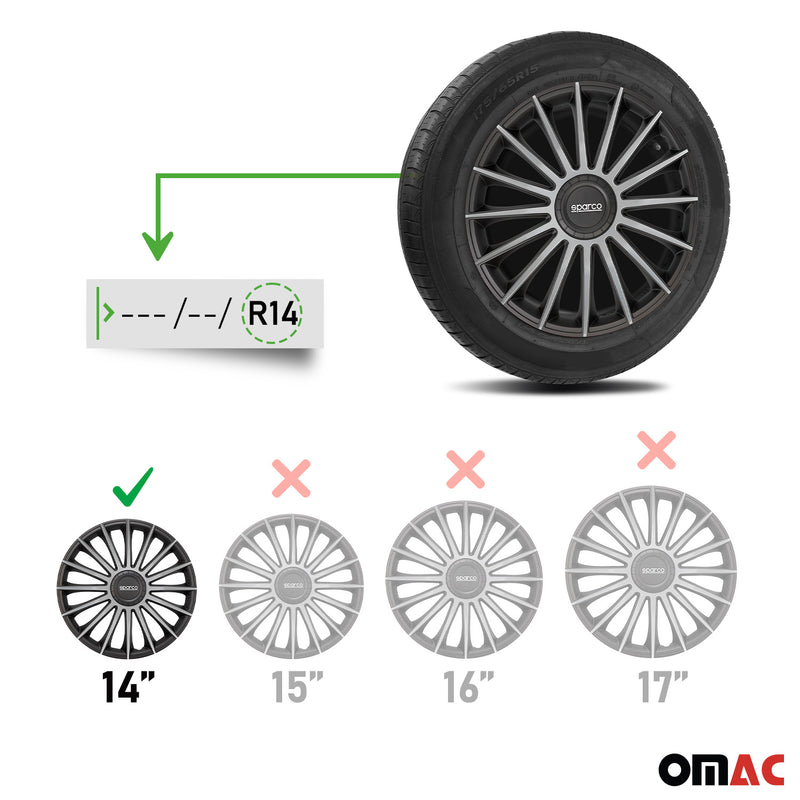 SPARCO Jeu Enjoliveurs de Roues 14 Pouces Noir Argenté en ABS 4 piéces