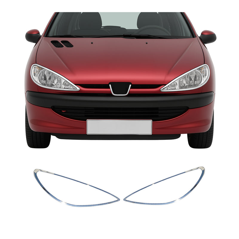 Cadres De Phare Avant pour Peugeot 206 1998-2010 ABS Chromé 2 Pcs