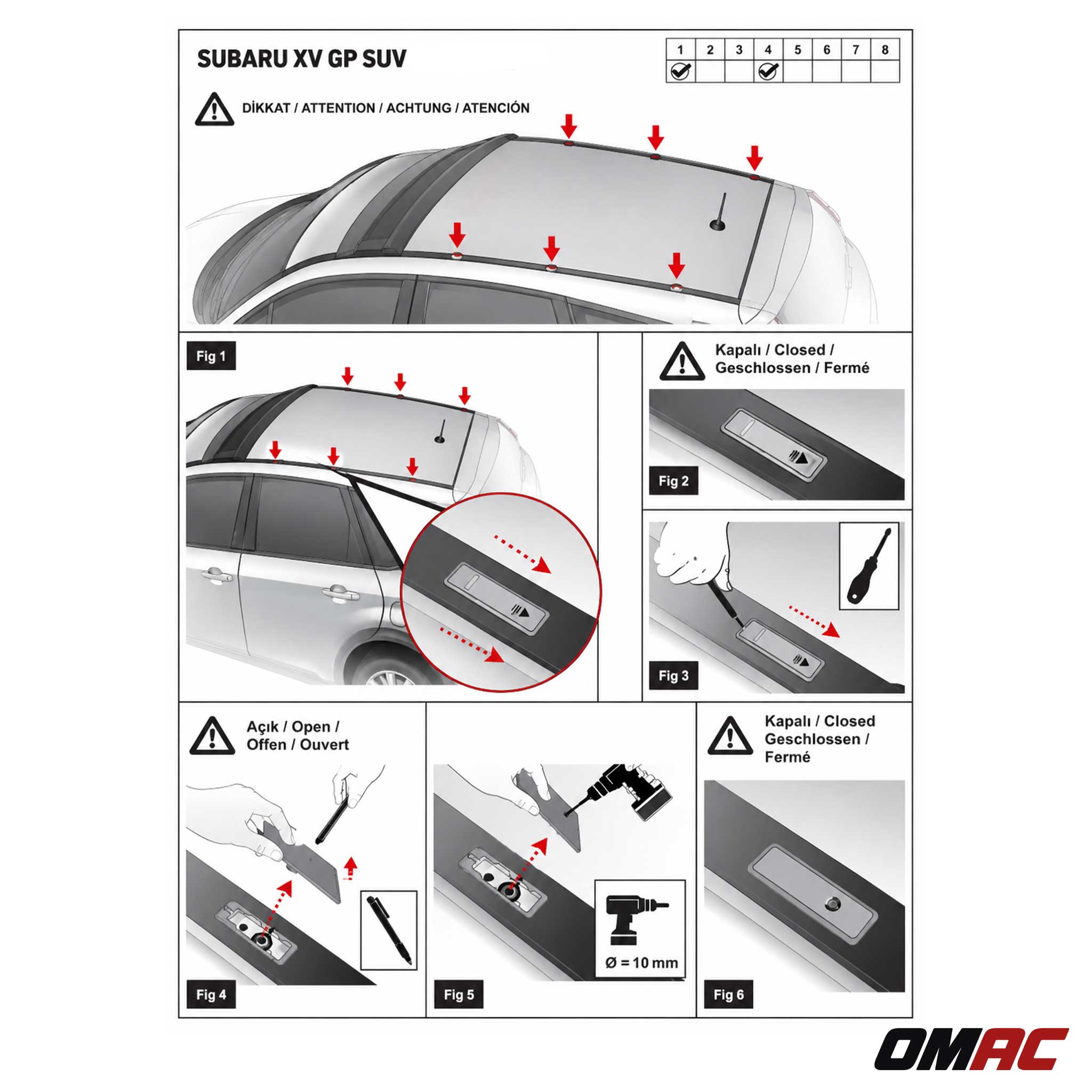 Barres de Toit Transversales pour Subaru XV 2012-2018 SUV en Aluminium Gris 2x