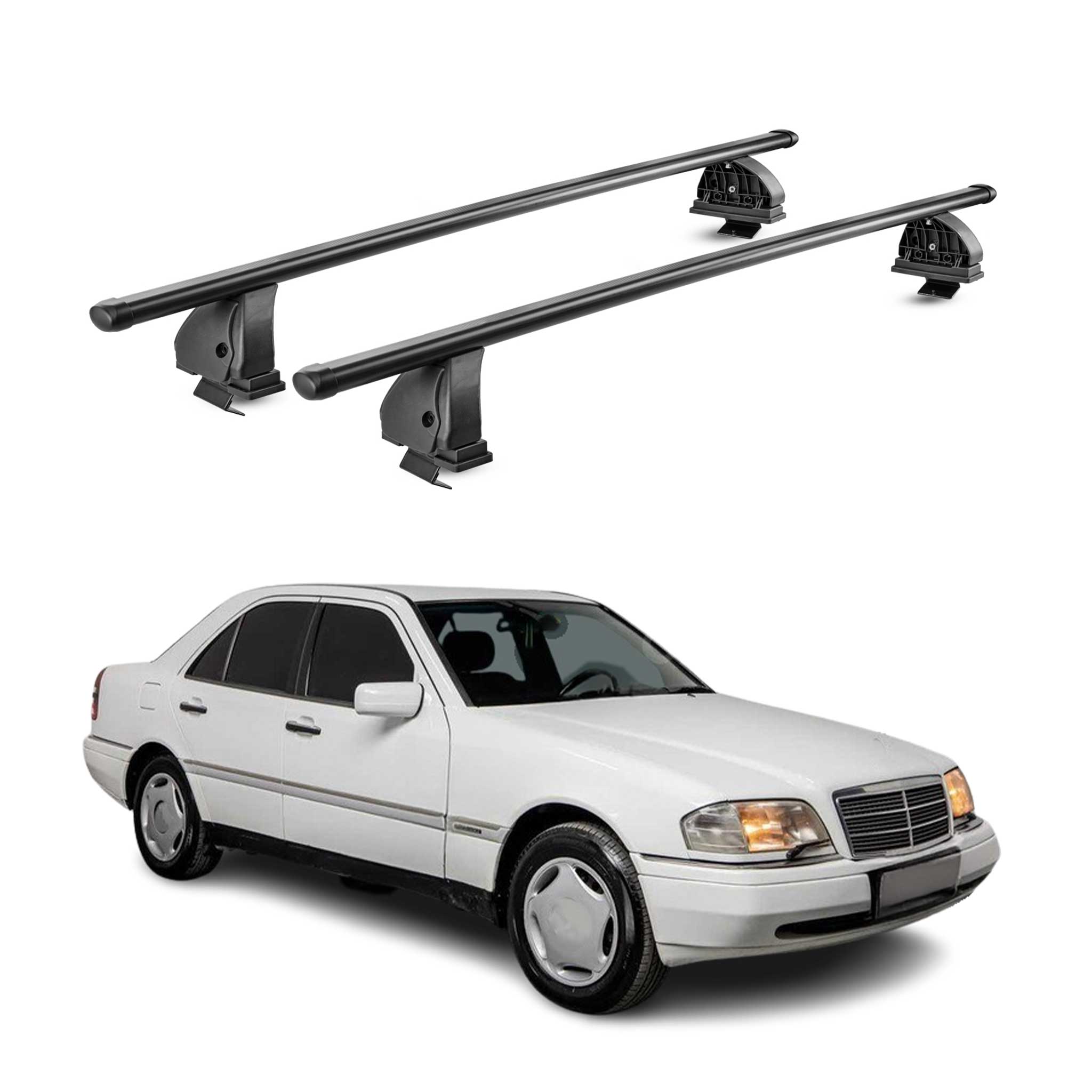 Barres de toit transversales acier pour Mercedes Classe C W202 1993-2000 Noir 2x