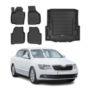 Kit Tapis de Sol et Coffre pour Skoda SuperB 2008-2015 TPE Noir