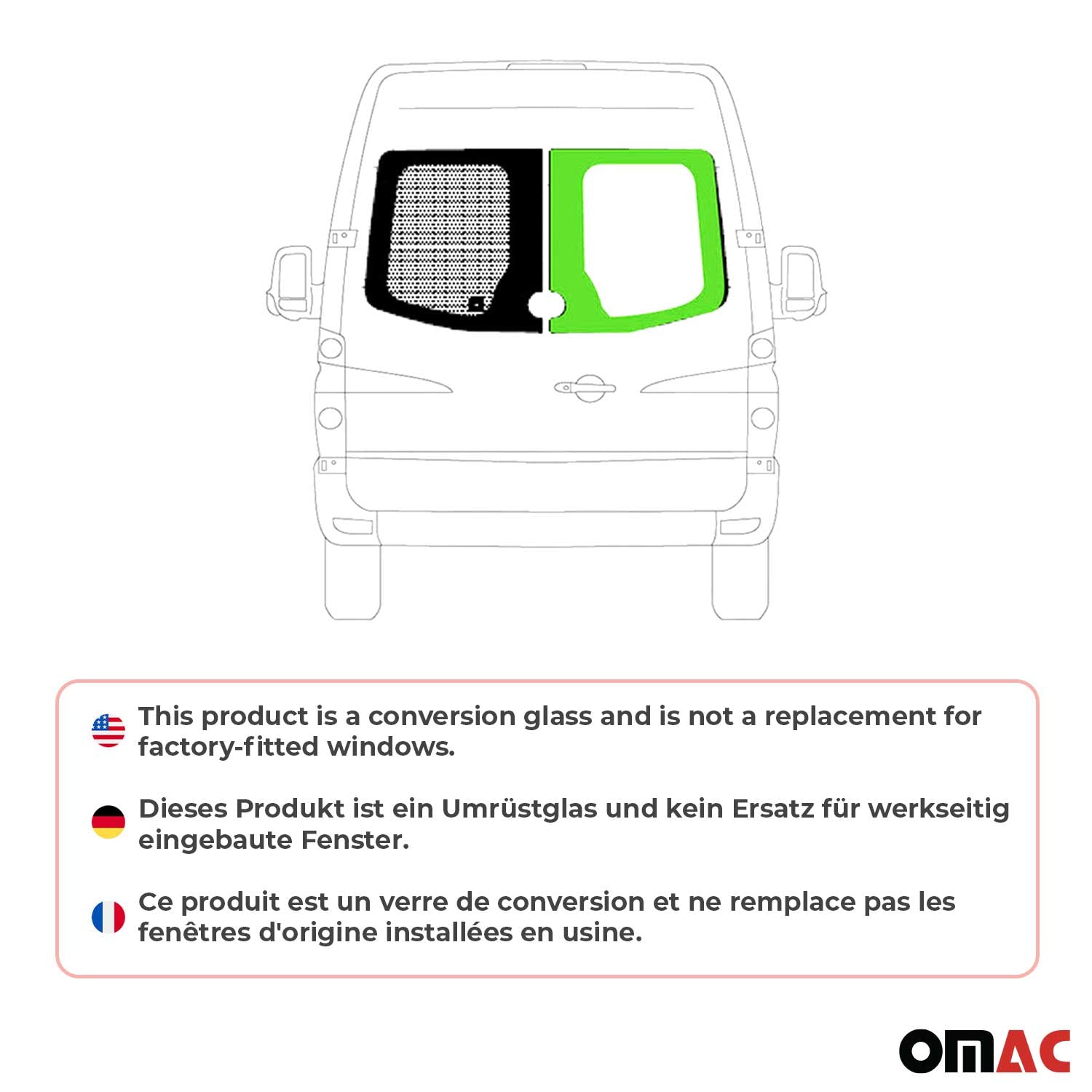 Vitre de Porte pour VW Crafter 2006-2017 L1 L2 L3 L4 Arriére Droit Verre fixe