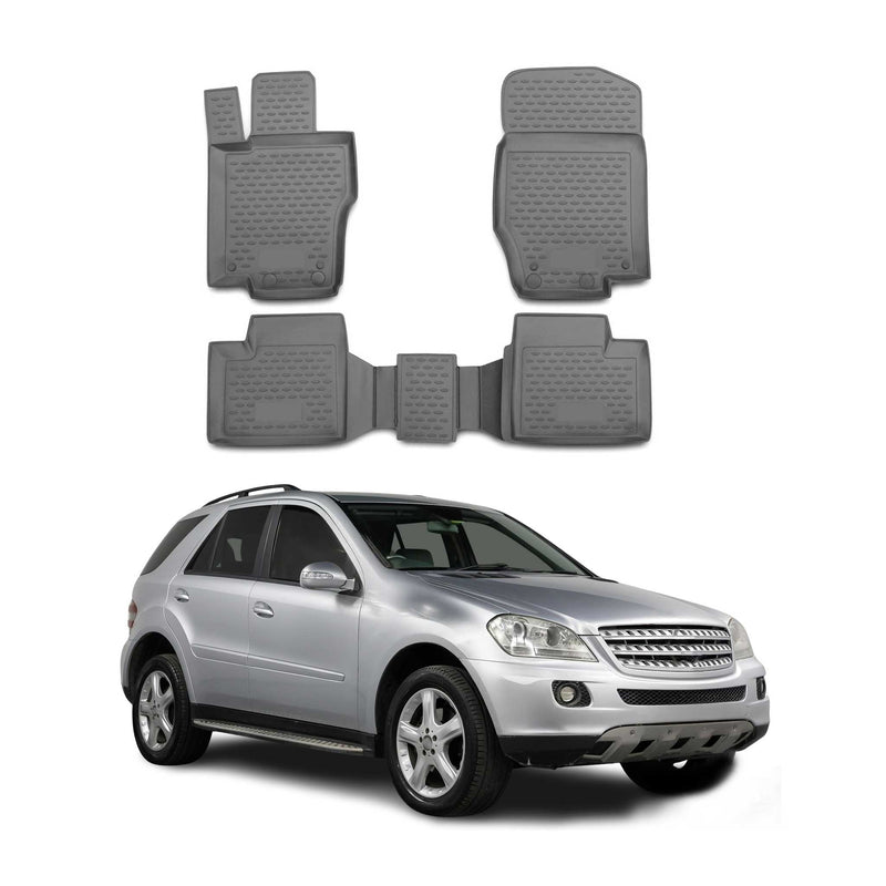 Tapis de sol pour Mercedes Classe M W164 2005-2011 en caoutchouc TPE 3D Gris 4x