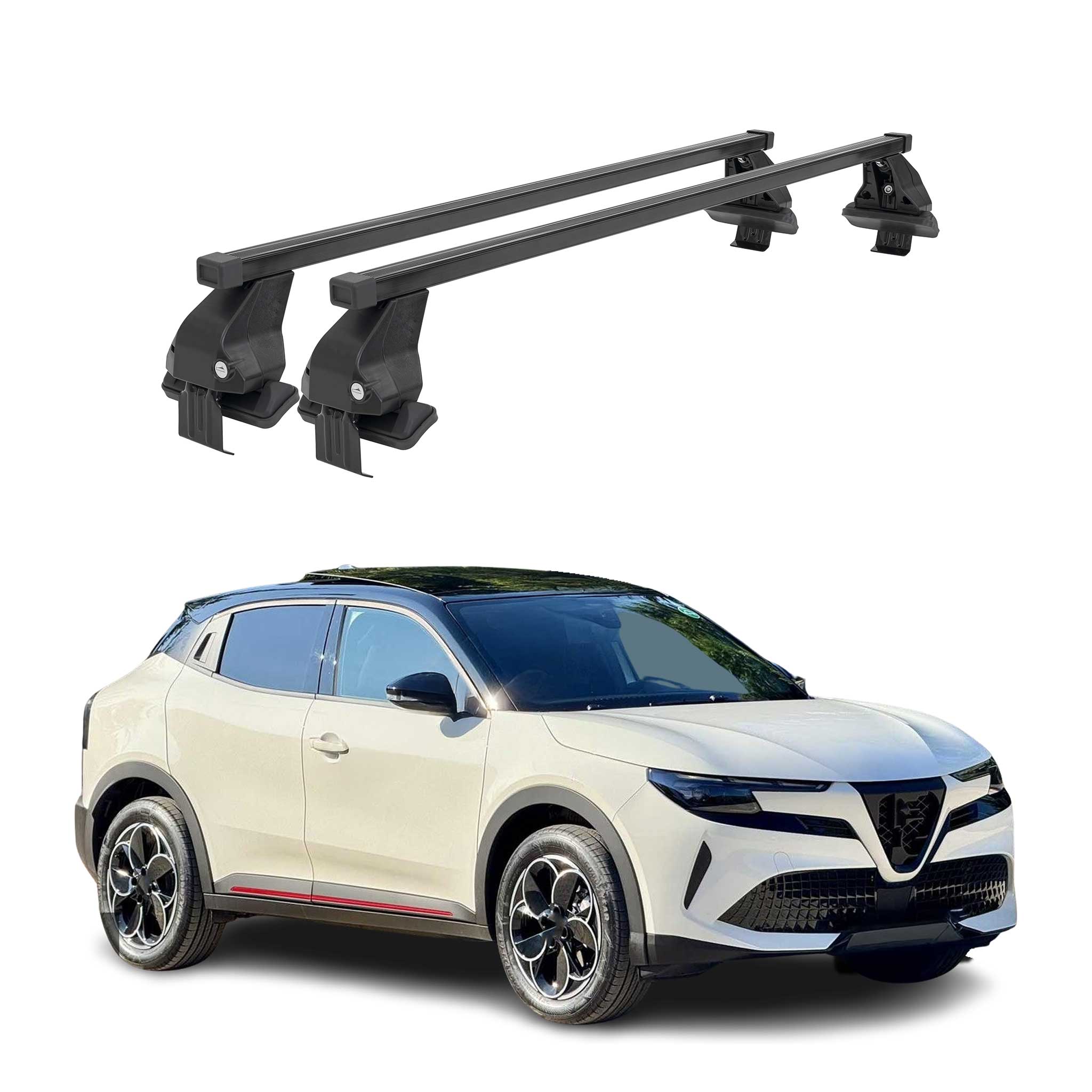 Menabo Barres de toit Transversales pour Alfa Romeo Junior 2024-26 Noir Acier 2x