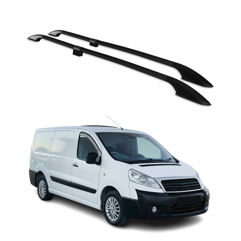 Barres de toit longitudinales pour Fiat Scudo 2006-2016 L2 Long Aluminium Noir
