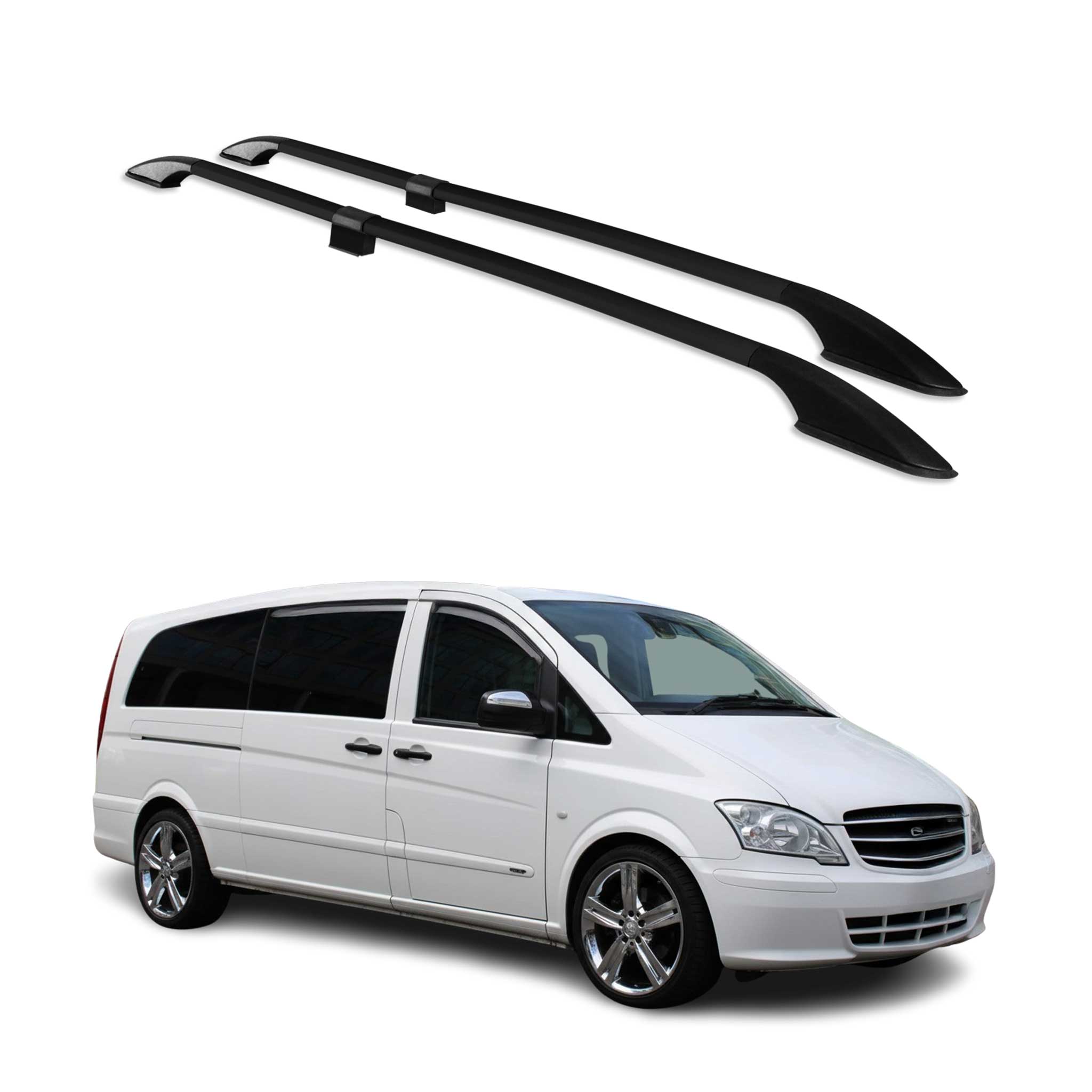 Barres de Toit longitudinales pour Mercedes Viano W639 2003-14 Extra-Longue Noir