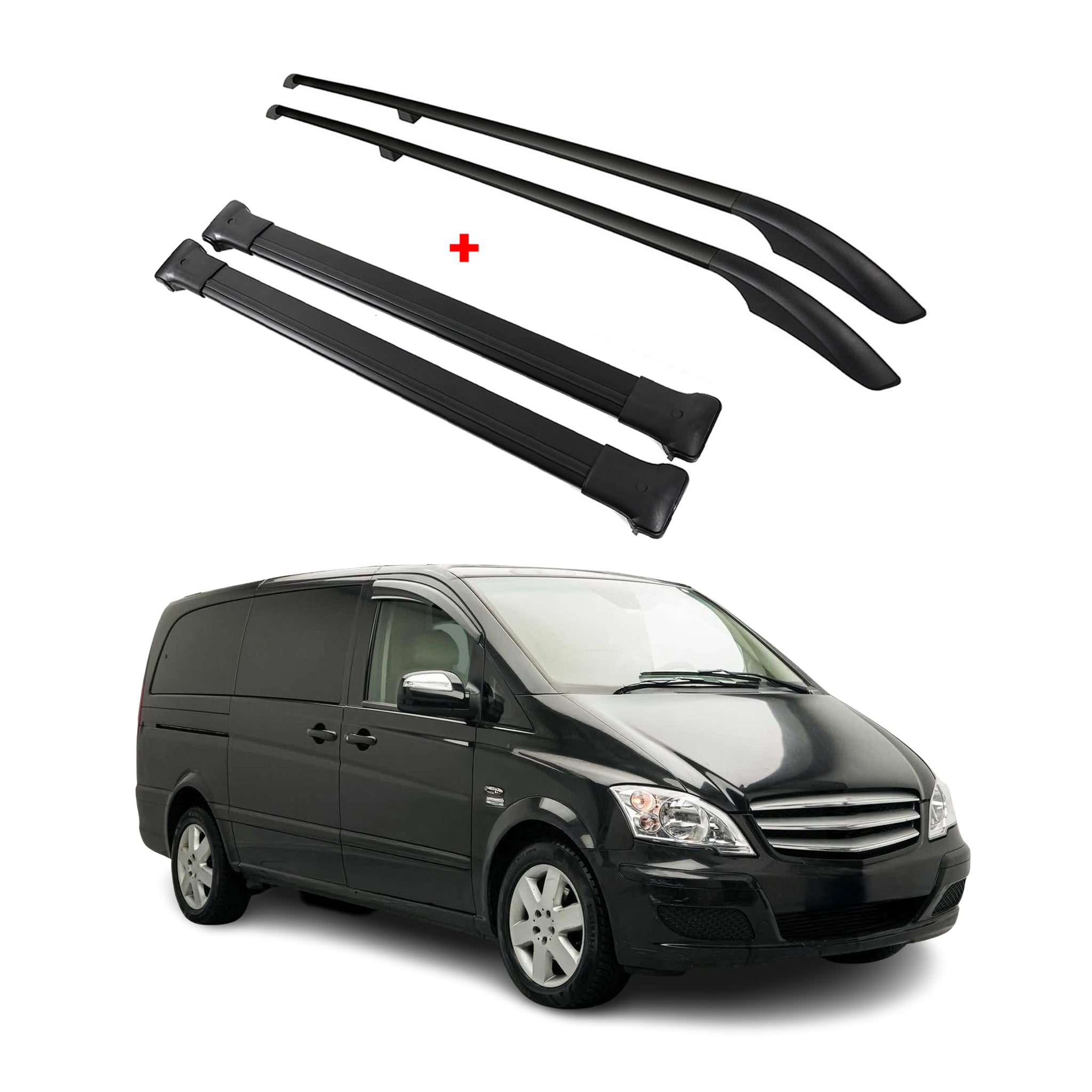 Kit Barres de toit pour Mercedes Vito W639 2003-2014 L1 Court Alu Noir 4x