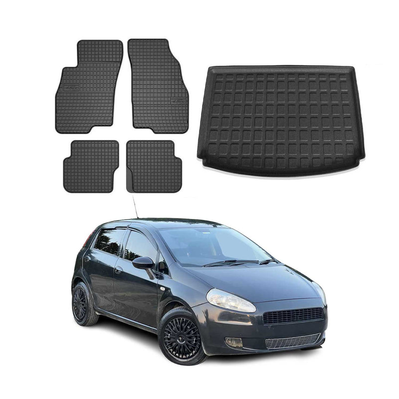 Kit Tapis de sol et coffre pour Fiat Grande Punto 2006-2010 TPE Noir