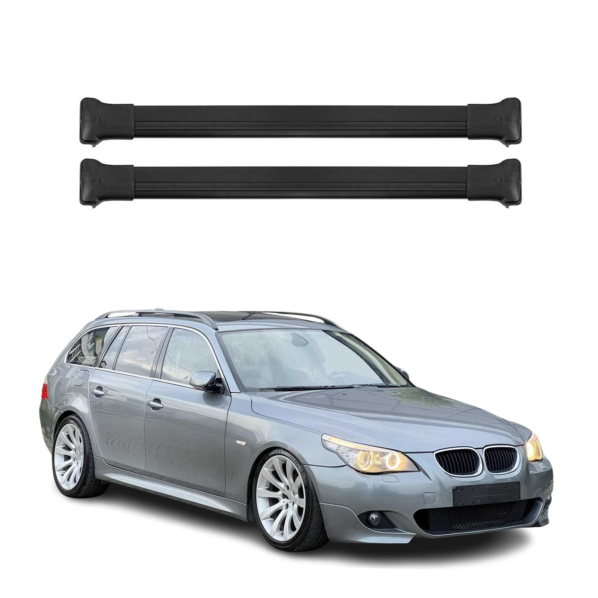 Barres de toit transversales pour BMW Serié 5 E61 2004-2010 Aluminium Noir