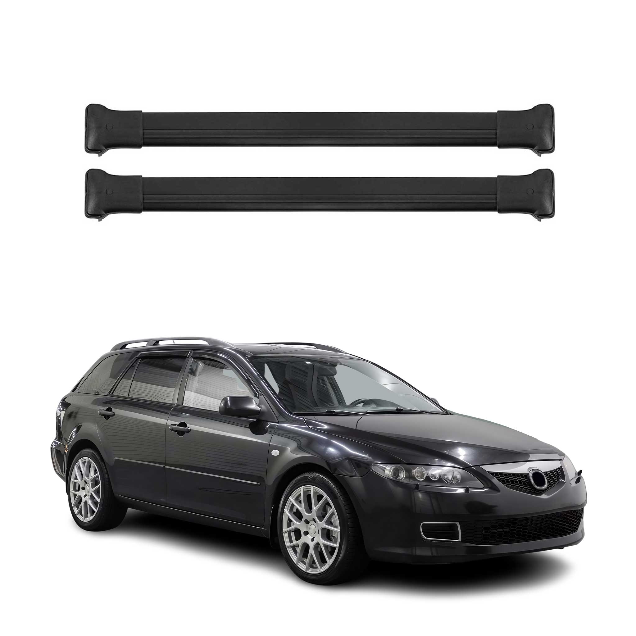 Barres de toit transversales pour Mazda 6 Break 2002-2008 Aluminium Noir 2x