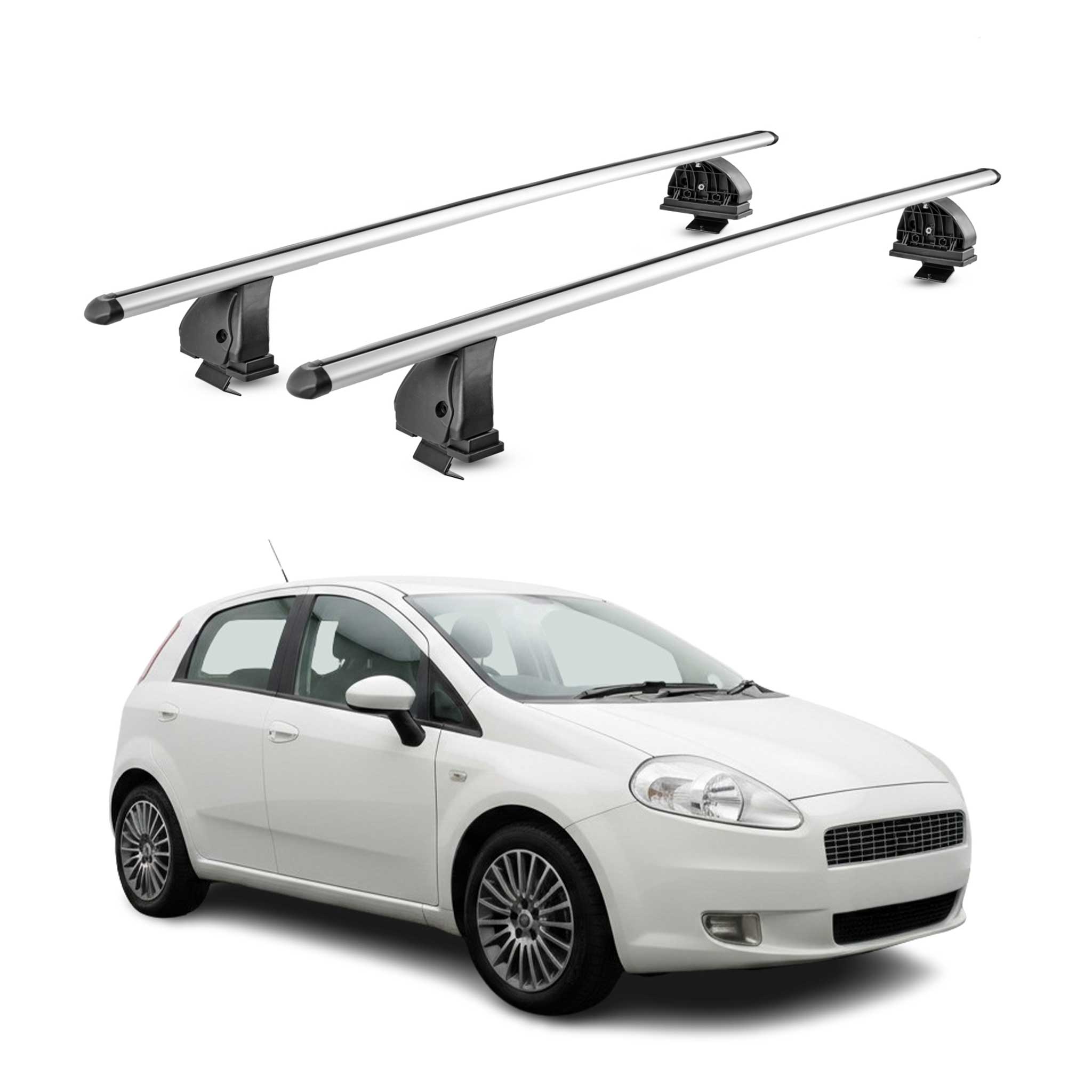 Barres de toit transversales Alu pour Fiat Grande Punto \ Punto Evo 2005-2018