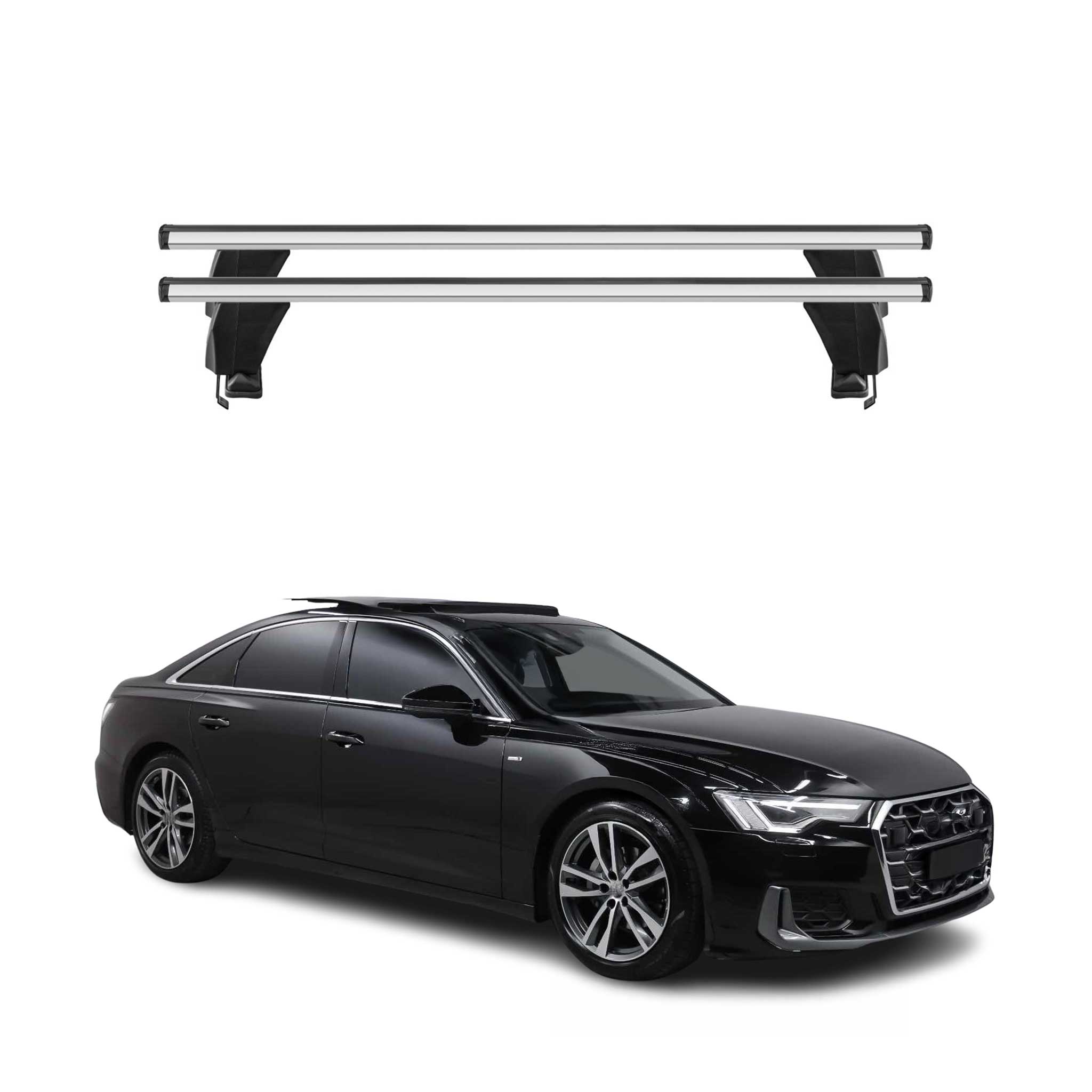 Menabo Barres de toit transversales pour Audi A6 C8 Berline 2018-2025 Noir ABE
