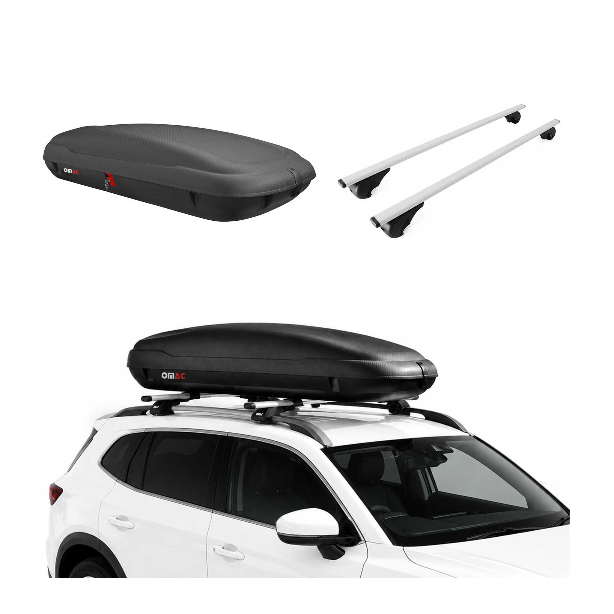 Coffre de Toit 400L + Barres de Toit pour VW Touran II 2015-2026 Gris