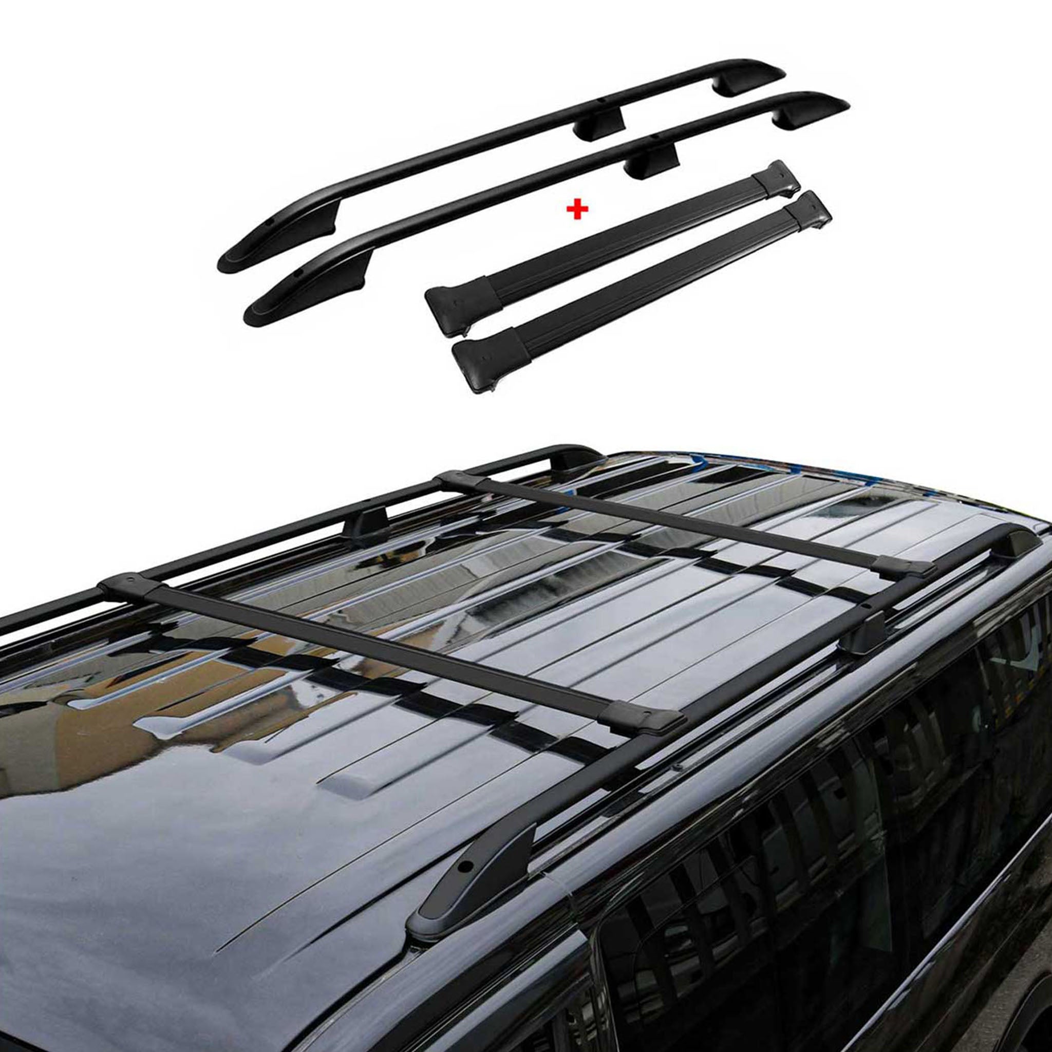 Kit Barres et Rails de Toit pour VW Transporter T5 T6 L1 Aluminium Noir