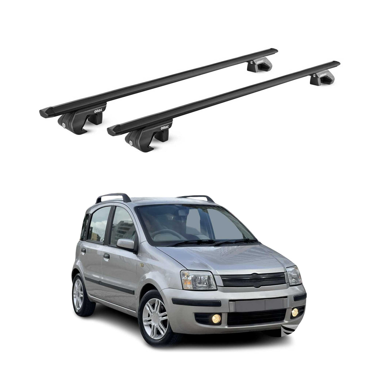 Barres de toit transversales ABE pour Fiat Panda II 2003-2012 5 P Alu Noir 2x