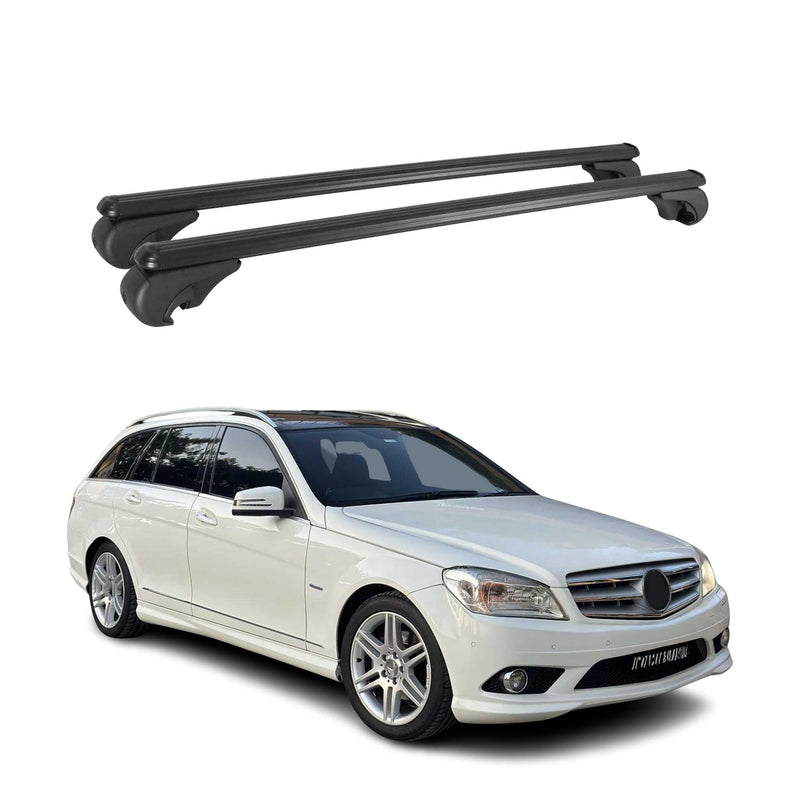 Barres de toit Transversales pour Mercedes Classe C S204 2007-2014 Alu Noir