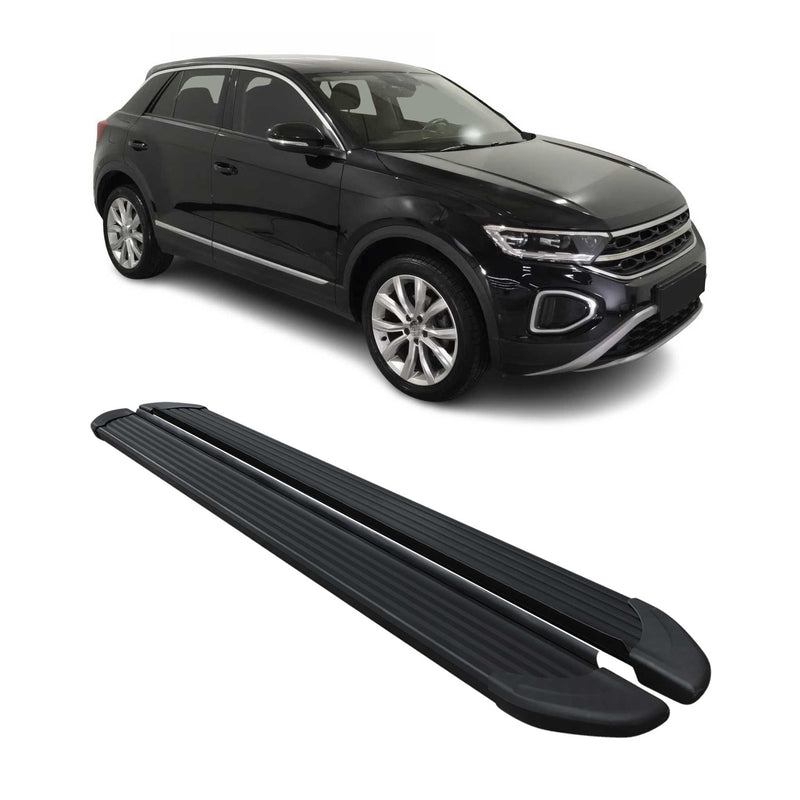 Marchepieds Latéraux Pédale pour Volkswagen T-Roc 2017-2025 Aluminium Noir
