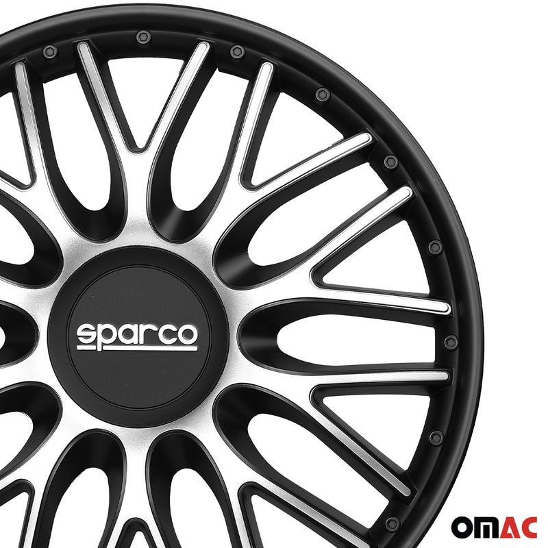 SPARCO Jeu Enjoliveurs de Roues 14 Pouces Noir Argenté en ABS 4 piéces