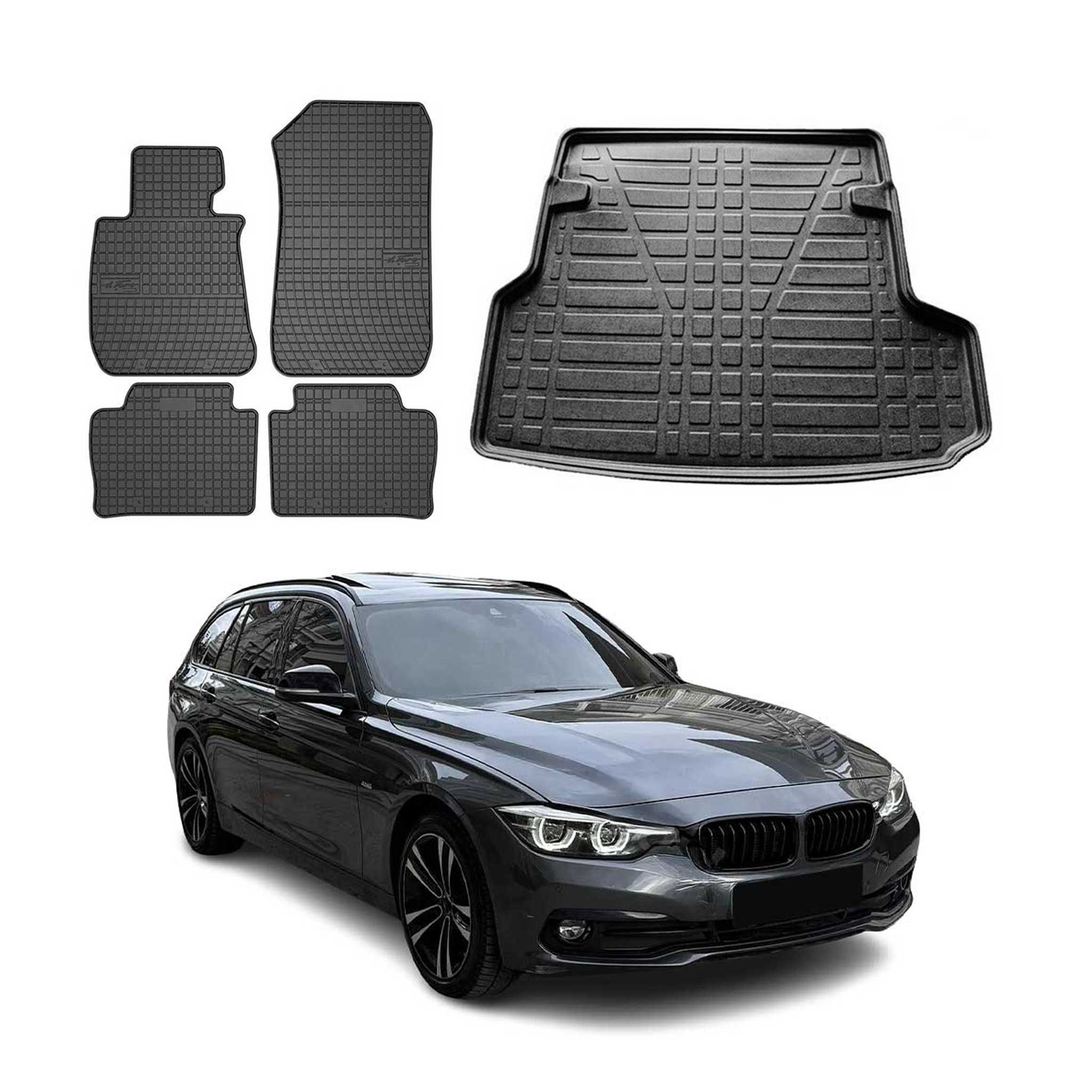 Kit Tapis de sol et coffre pour BMW Série 3 F31 Break 2011-2019 Noir TPE