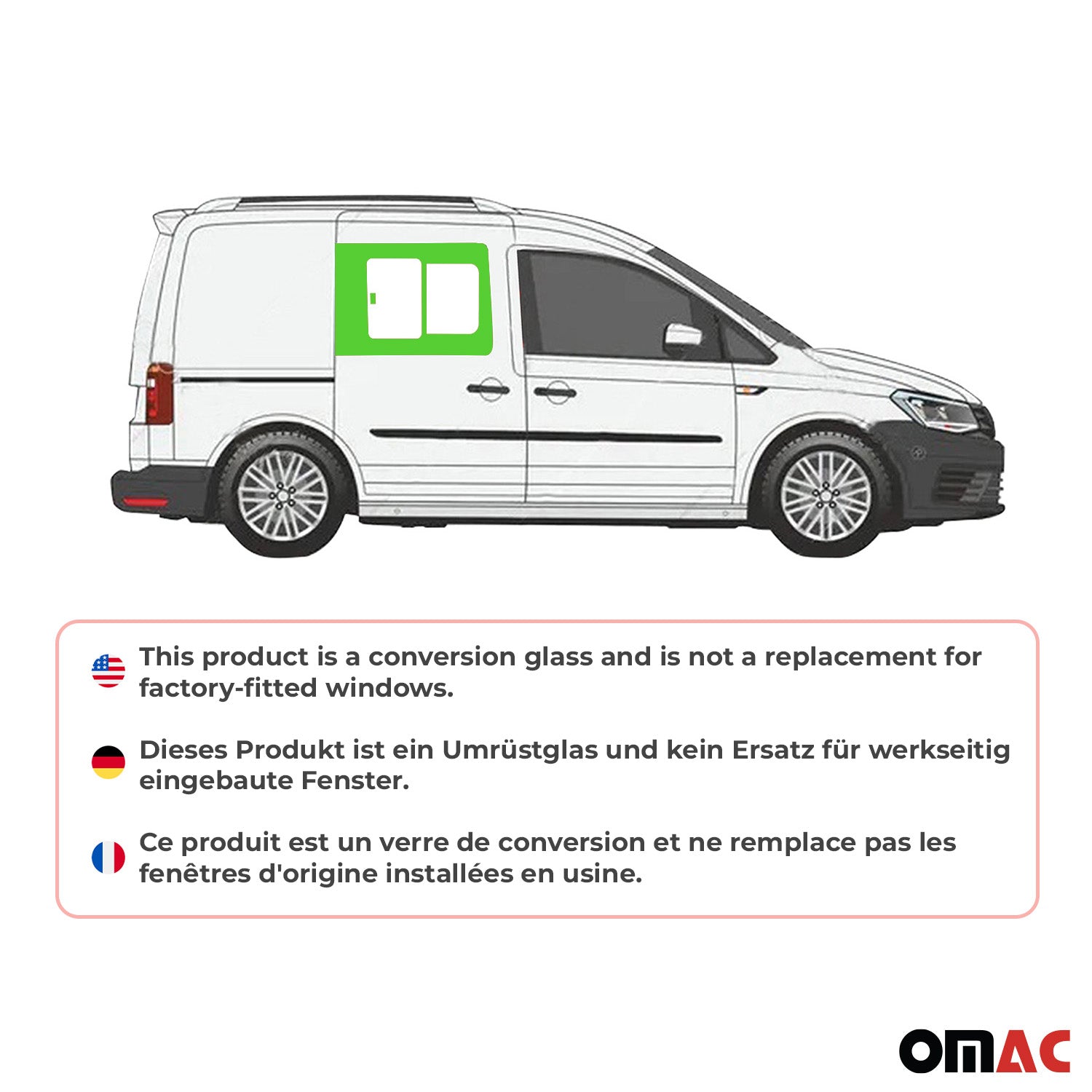 Vitre de Porte pour VW Caddy 2003-2020 L1 Avant Droit Fenêtre coulissante