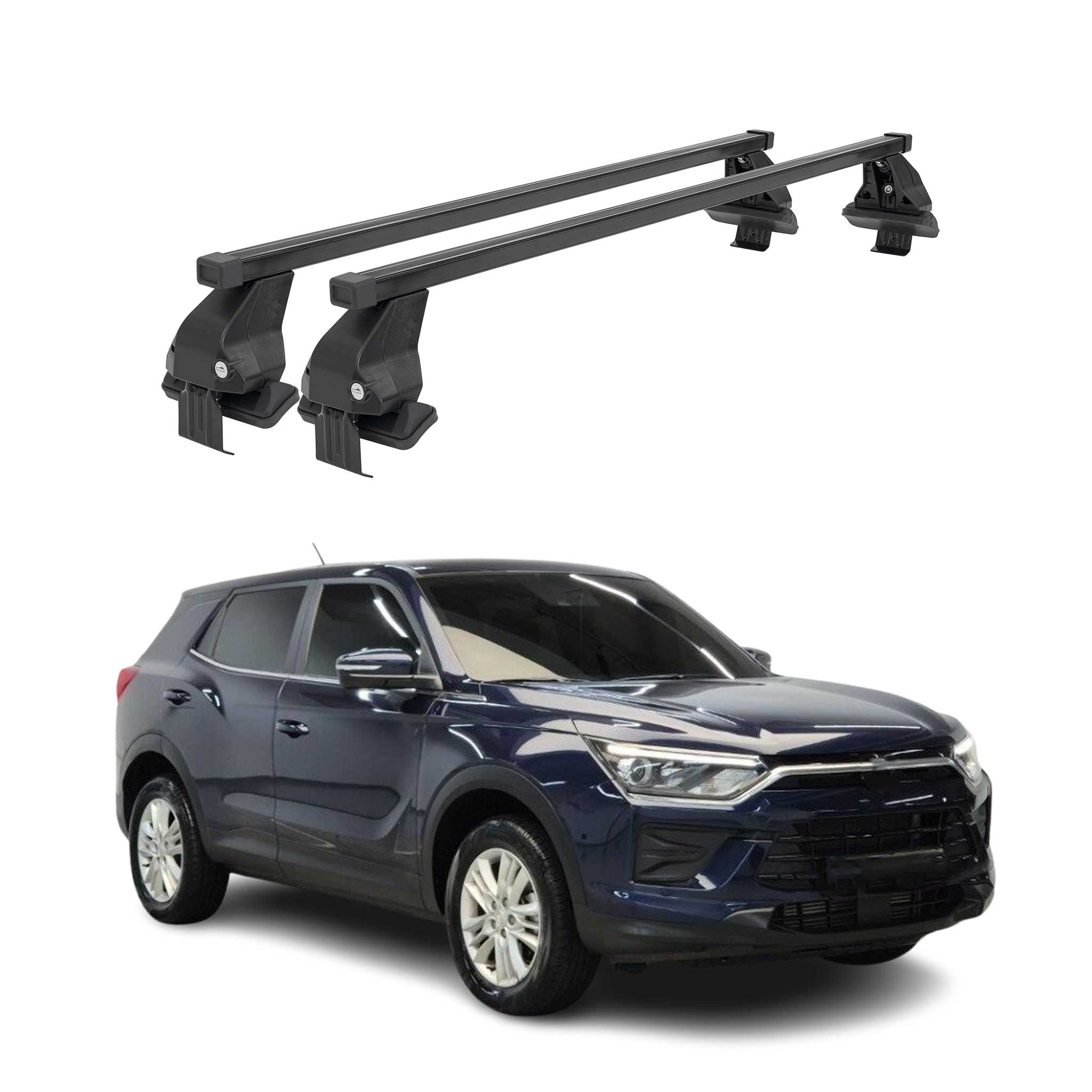 Barres de toit transversales pour Ssangyong Korando IV 2019-25 Acier Noir 2x