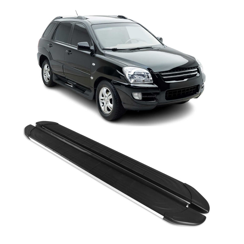 Marchepieds Latéraux pour Kia Sportage 2004-2010 Aluminium Gris Noir 2Pcs