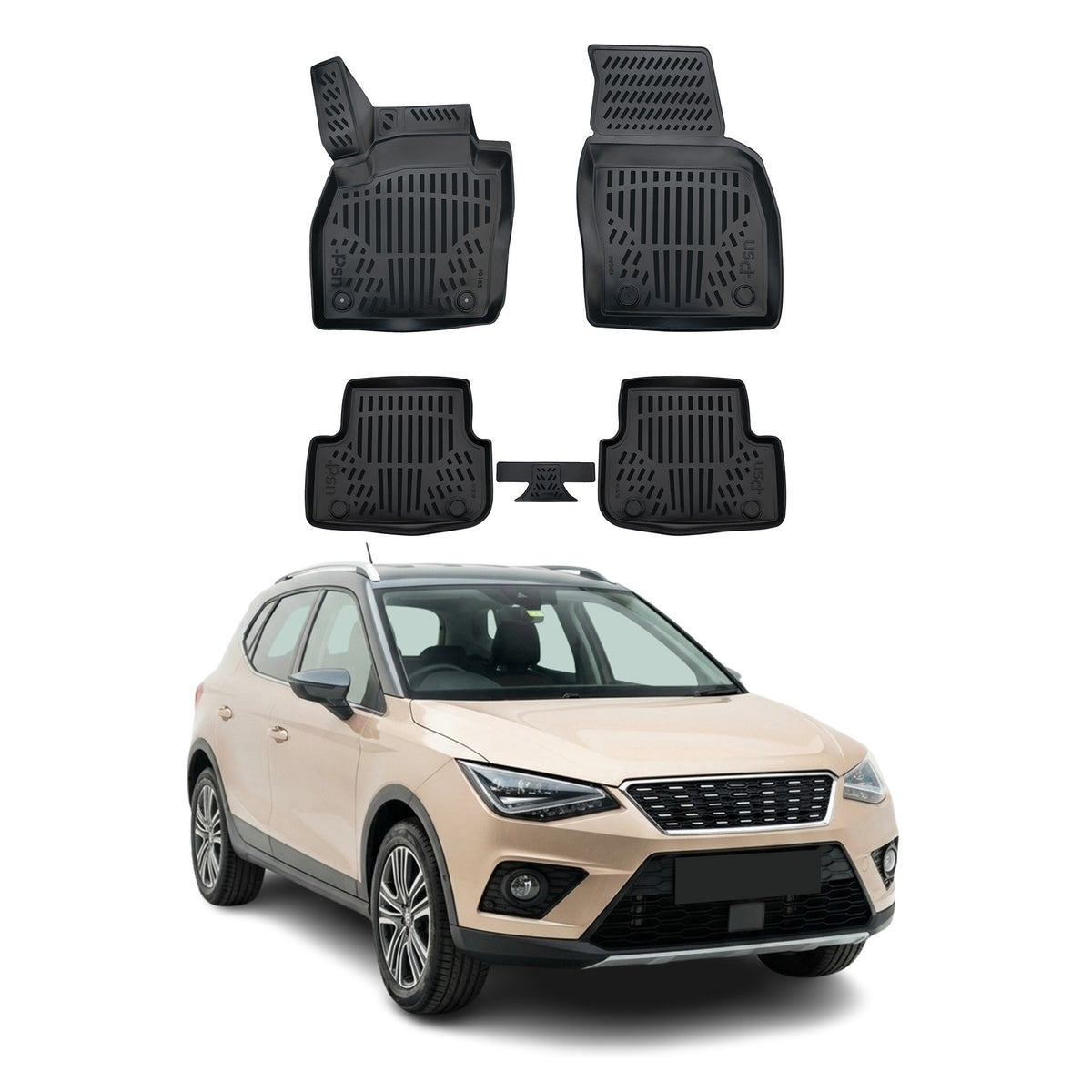 Tapis de sol pour Seat Arona Ibiza 2017-2027 Noir 3D en Caoutchouc TPE 4Pcs