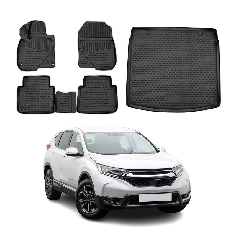 Kit Tapis de sol et coffre pour Honda CR-V 2016-2023 en Caoutchouc TPE Noir