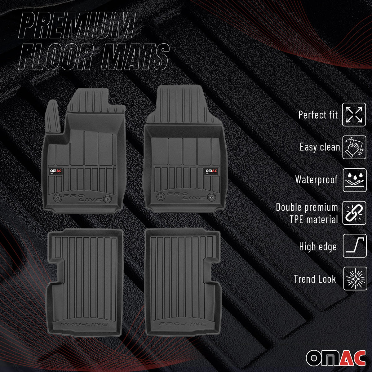 OMAC Tapis de sol en caoutchouc pour Fiat 500 500C 2007-2026 Noir Premium