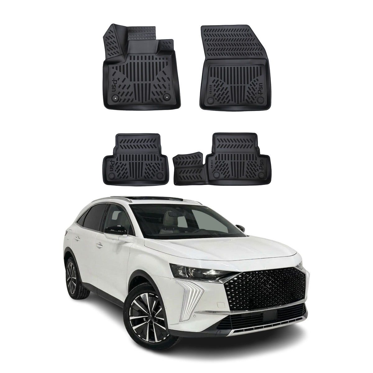 Tapis de sol pour DS 7 Crossback 2017-2027 Noir 3D en Caoutchouc TPE 4Pcs