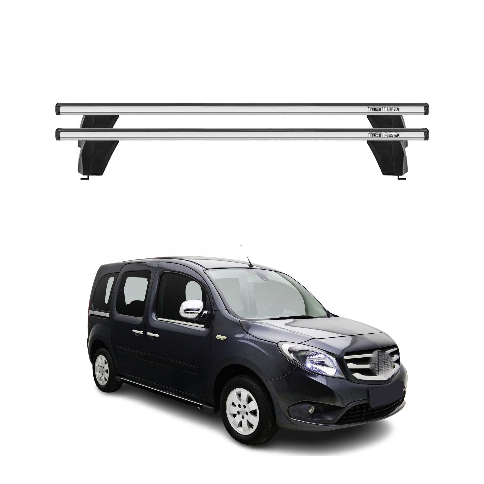 Menabo Barres de toit Transversales pour Mercedes Citan W415 2012-2021 Alu Gris