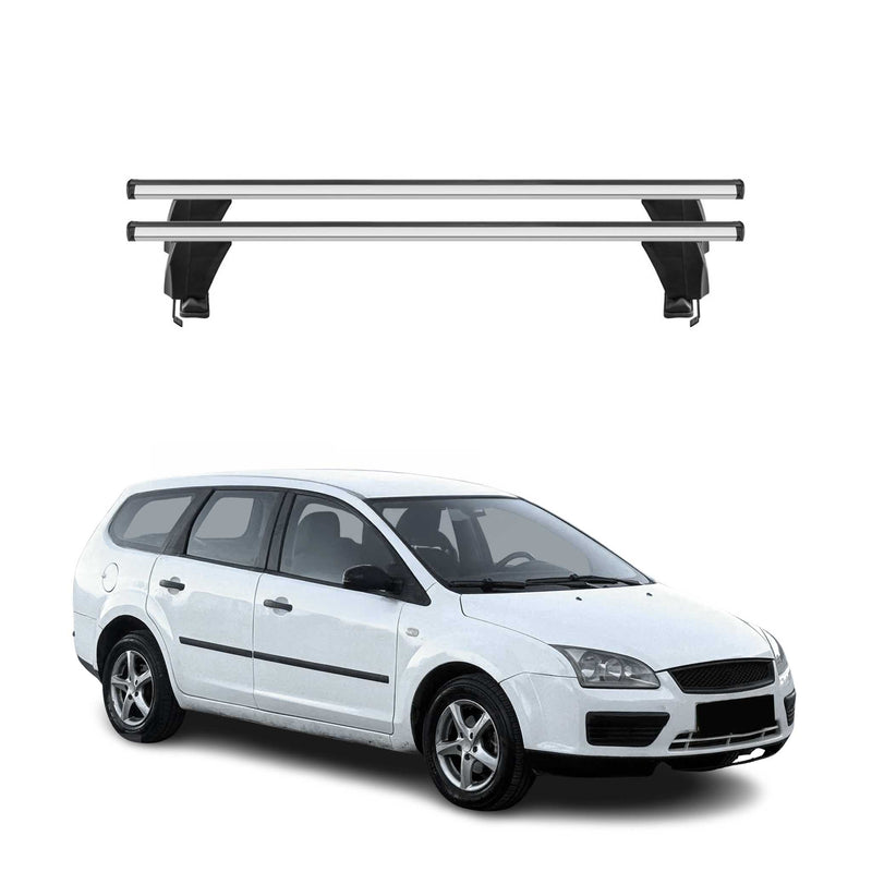 Menabo Barres de toit transversales pour ford Focus II SW 2004-2011 Porte-Bagage lisse en Alu Argent 2x TÜV