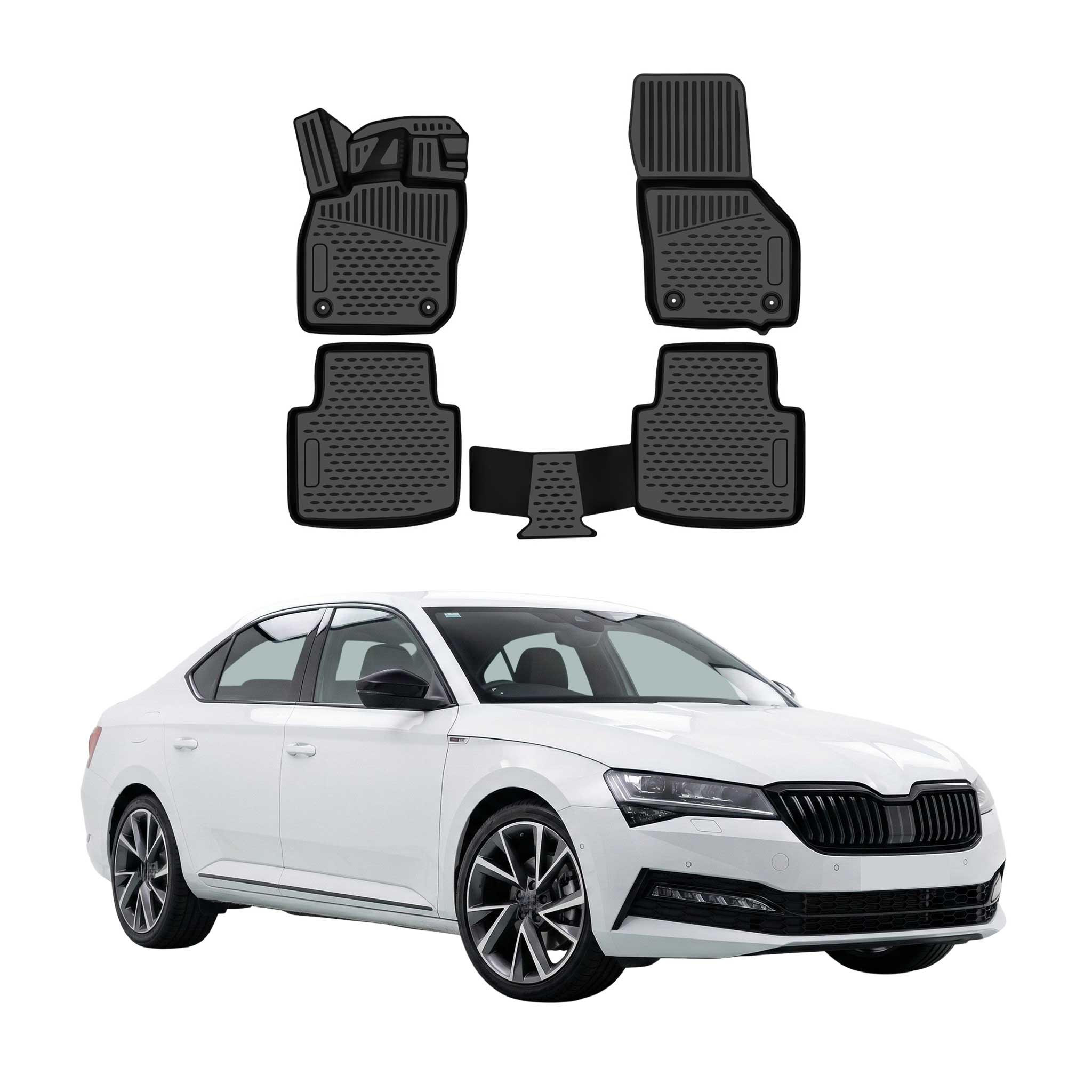 OMAC Tapis de sol pour Skoda Superb III 2019-2024 Facelift caoutchouc Noir 4Pcs