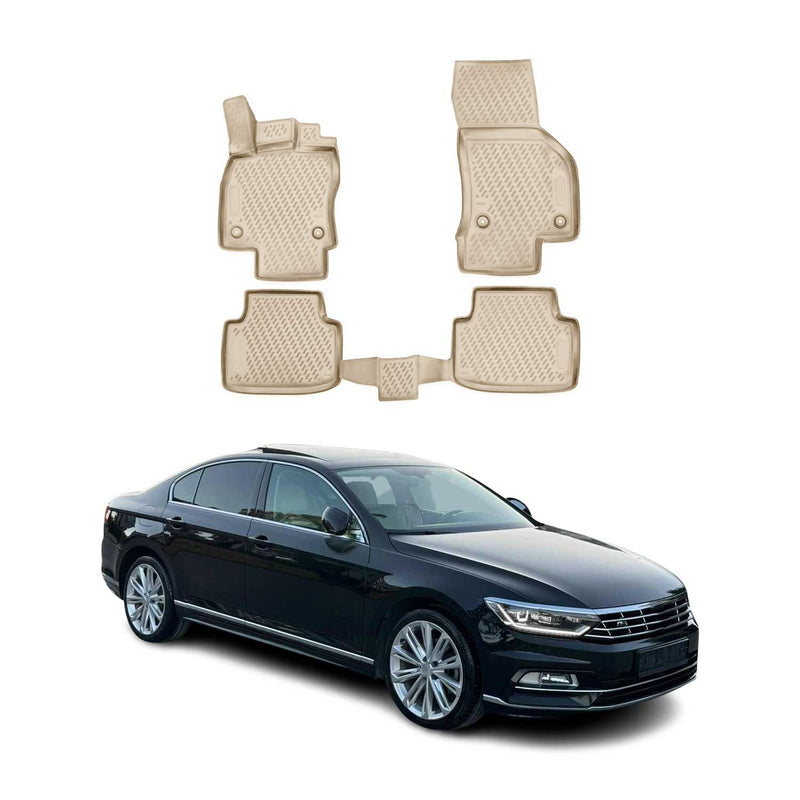 Tapis de sol pour VW Passat B8 2014-2025 en caoutchouc TPE 3D Beige 4Pcs