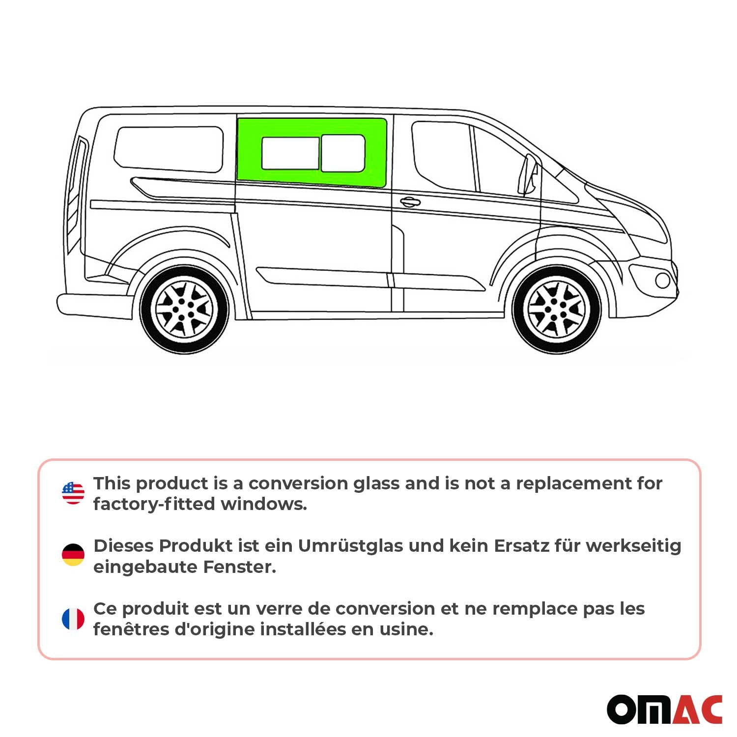 Vitre de Porte pour Ford Transit Custom 2013-2024 L1/L2 Avant Droit coulissante