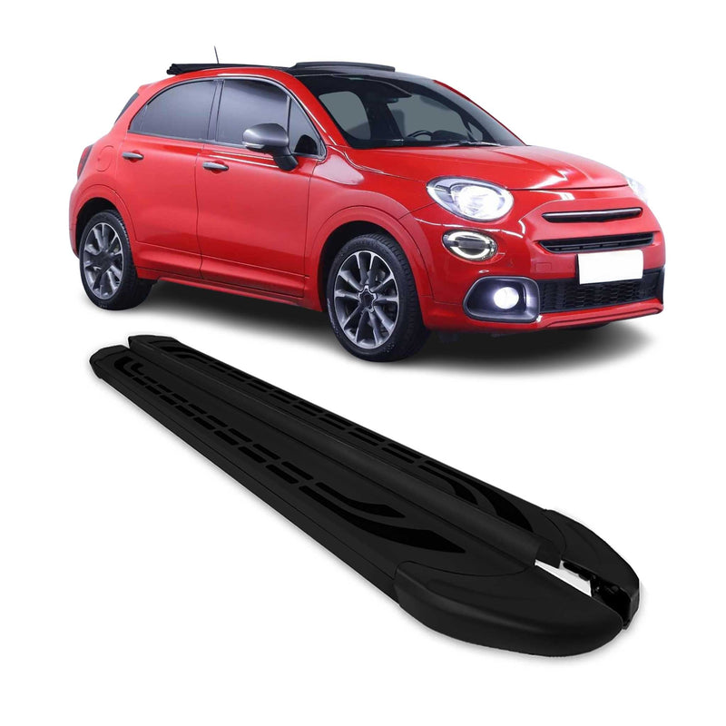 Marchepieds Latéraux pédale pour Fiat 500X 2015-2025 Aluminium Noir 2Pcs