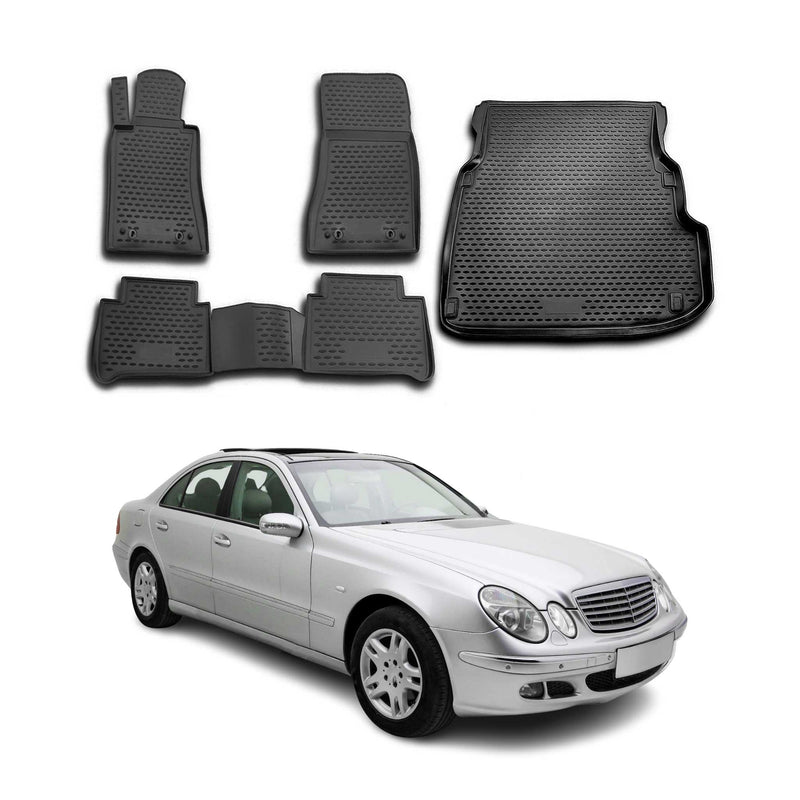 Kit Tapis de sol et coffre pour Mercedes Classe E W211 S211 2002-2009 Caoutchouc