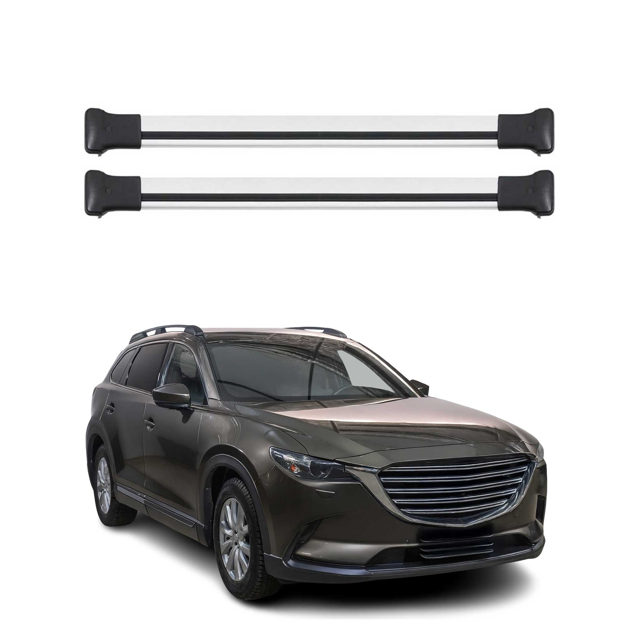 Barres de toit transversales pour Mazda CX-9 2016-2023 2 pcs en Alu gris ABE