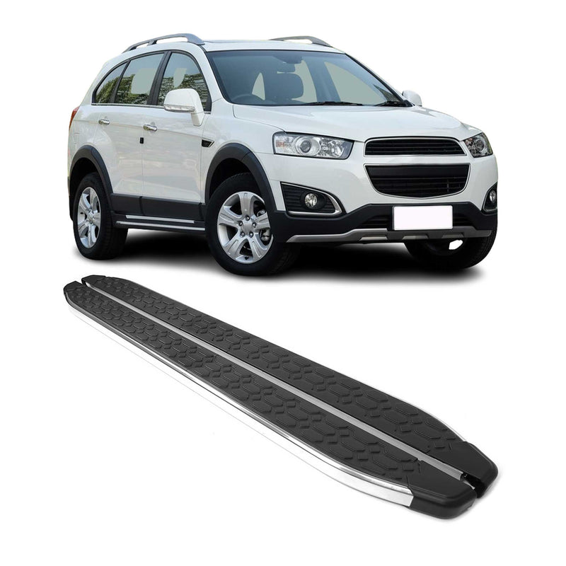 Marchepieds Latéraux pour Chevrolet Captiva 2016-2019 inox Brillant Argent Noir
