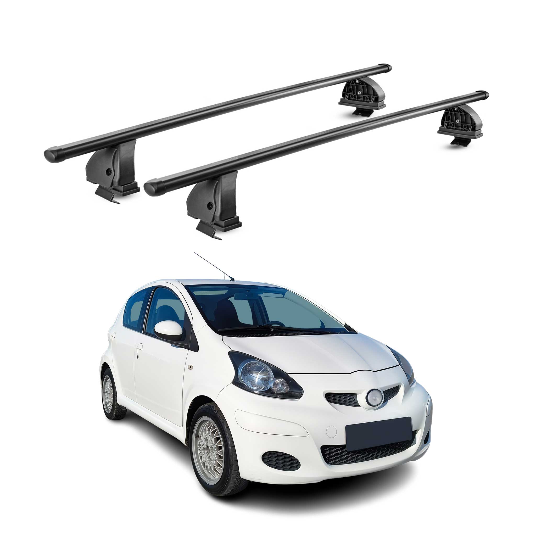 Barres de toit transversales acier pour Toyota Aygo I 2005-2014 TÜV Noir 2Pcs